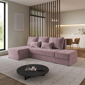 Masseno Narożnik NORVI z funkcją spania i pojemnikiem na pościel Narozniki L, Rozkładana sofa - Pudrowy róż, KRONOS 27