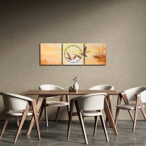 Obraz - Żurawie o zachodzie słońca (z zegarem) (90x30 cm)