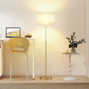 HOMCOM Lampa stojąca z pilotem regulowana wysokość abażur materiałowy metalowa podstawa złoty kolor | Aosom PL