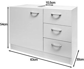 Casaria Szafka pod umywalkę z 3 szufladami SILKE, 63x30x54cm, biała