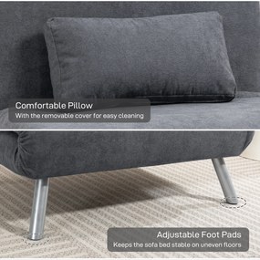 HOMCOM Fotel z funkcją łóżka, design 2-w-1, fotel do spania, łóżko gościnne, materiał pokryciowy, z poduszką, ciemnoszary