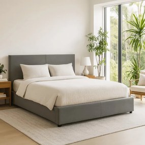 Łóżko Tapicerowane 140x200 cm MONICA ze Stelażem i Pojemnikiem Dwuosobowe Welurowe Szare