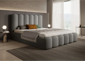 BESILIO Łóżko tapicerowane z pojemnikiem i stelażem 140x200 Tessa- welurowe łóżko sypialniane - Szary