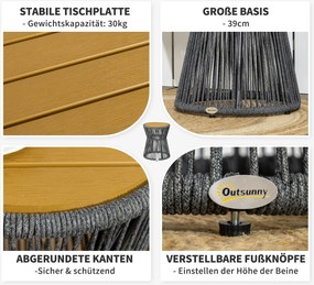 Outsunny Stół Ogrodowy Boho Rattan PE Odporny na Warunki Atmosferyczne Czarny Naturalny 39x39x49cm | Aosom PL