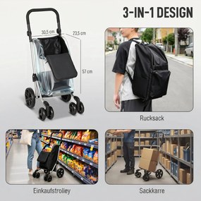 HOMCOM Wózek na zakupy, torba 46 litrów, składany wózek z kieszenią chłodzącą, regulowany uchwyt, rama aluminiowa, czarny | Aosom PL