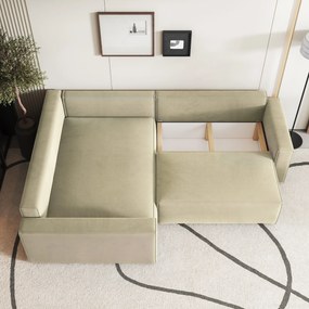 Masseno Narożnik ERONIS z funkcją spania i pojemnikiem na pościel Narozniki L, Rozkładana sofa - Kremowy, MONOLITH 04
