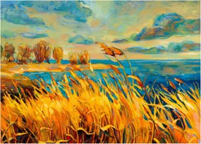 Obraz na szkle - Zachód słońca nad jeziorem, obraz akrylowy (70x50 cm)