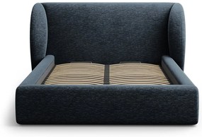 Ciemnoniebieskie tapicerowane łóżko dwuosobowe ze schowkiem i stelażem 180x200 cm Miley – Micadoni
