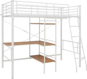 Białe metalowe łóżko z biurkiem i regałem 90x200 cm R7-Z44