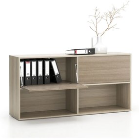 Regał biurowy LAYERS, długi, 2 schowki, 1582 x 400 x 777, dąb naturalny / dąb bejcowany