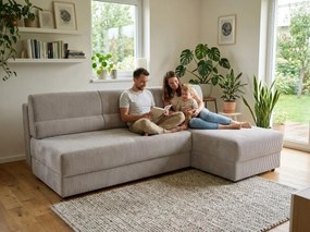 Rozkładana dwustronna sofa narożna w kształcie L TAVERO SLIM 201x140 cm, jasnobeżowa