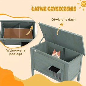Domek zewnętrzny dla kota PawHut, odporny na warunki atmosferyczne, 1 okno, 1 drzwi, 85 x 50 x 68,5 cm, Ciemnoszary+Czarny