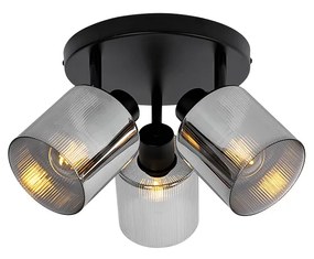 Plafon / Reflektorek / Spot / Spotow / Lampy sufitowe z reflektorami czarny z przydymionym szkłem okrągły 3-światła regulowany - Laura ArtDeco Oswietlenie wewnetrzne
