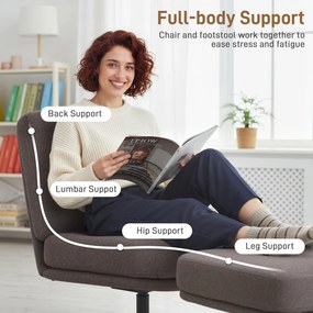 HOMCOM Fotel z podnóżkiem obrotowy, lounge w lnianej tkaninie do salonu, ciemnoszary | Aosom PL