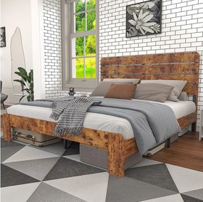 Łóżko dla dorosłych 160x200 cm - z wysokim zagłówkiem, metalowy stelaż - brązowy - materac nie jest wliczony w cenę