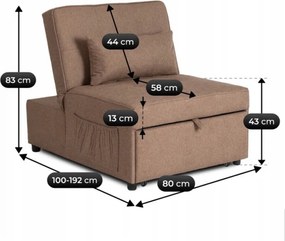 Fotel Wypoczynkowy Rozkładany IBERIS 80 cm Brązowy Tapicerowany Nowoczesny