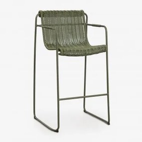 Wysoki, Sztaplowany Stołek Ogrodowy Z Podłokietnikami Z Rattanu Syntetycznego I Stali Revia ↑75 Cm & Intensywny Verde Olive - Sklum