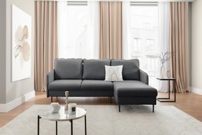 Narożnik z funkcją spania Taila Mini prawostronny - szary welur Velluto 18 / czarne nogi