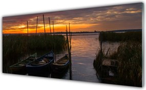 Panel Szklany Łodzie na Trawiastym Brzegu