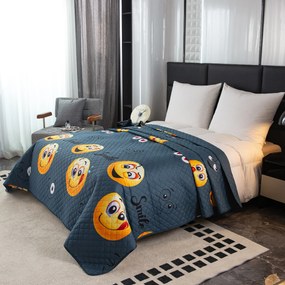 Narzuta na łóżko ze wzorem GŁODNY EMOTIKON szary Rozmiar: 170 x 210 cm