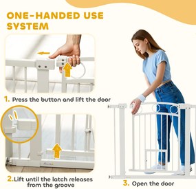 PawHut Bramka zabezpieczająca dla zwierząt, 77 cm, regulowana szerokość 76-104 cm, z drzwiami dla kota, do schodów i drzwi, biały