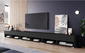 Nowoczesna szafka RTV 300 cm z LED – bezuchwytowa, czarny mat, stojąca lub wisząca