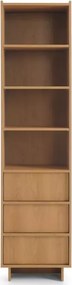 Regał na książki Vabres z szufladami 50x200 cm dąb karmel nowoczesny push-to-open skandynawski stojący 3 półki 3 szuflady