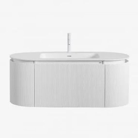 Zestaw Mebli Łazienkowych Z Drewna Zintegrowany Z Umywalką Carsone Biała & Bez Jednostki Pomocniczej & Bezlusterkowiec - Sklum