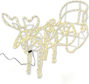 Świąteczna dekoracja renifer z saniami, ciepła biel, 140 cm