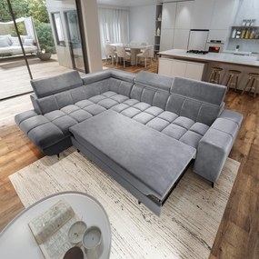 Masseno Narożnik MORIVA z funkcją spania i pojemnikiem na pościel Narozniki L, Rozkładana sofa - Jasnoszary, MONOLITH 84