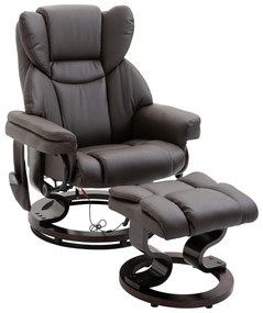 HOMCOM fotel do masażu z pufą fotel relaksacyjny nachylenie 145° sztuczna skóra kolor brązowy 79 x 82 x 101 cm