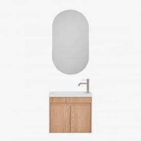 Zestaw Wiszących Mebli Łazienkowych Zintegrowany Z Umywalką Narek Popielaty Brąz & Owalny Z Miejscem Do Przechowywania Czarny - Sklum