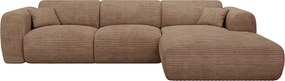 Kanapa narożna duża rozkładana typu express ze sztruksowego weluru w kolorze taupe - Materac 13 cm memory foam POGNI