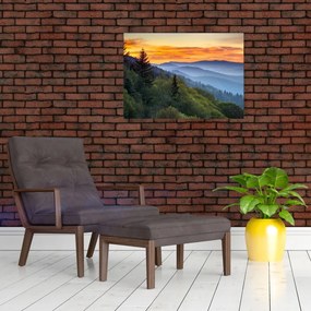 Obraz na szkle - Czerwone chmury w górach (70x50 cm)