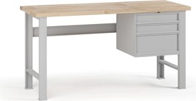 Stół warsztatowy G7, blat bukowy, 1700 x 800 x 840 mm, 1x kontener, 3x szuflada, szary