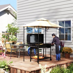 Outsunny Pawilon Grillowy z Oświetleniem LED 240 x 150 x 258 cm Odporny na Wodę i Ogień, Pergola z Podwójną Warstwą Dachu