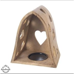 Świecznik Orion z drewna mango Heart bell, 20 x 14x 23,2 cm