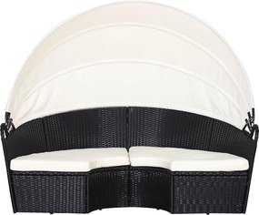 Rattanowa wyspa z daszkiem przeciwsłonecznym Stół krzesła Metalowe poduszki Kremowy komplet | Aosom PL