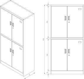 Szafa biurowa czterodrzwiowa Magda 90x40x185 cm szara