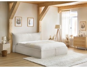 Kremowe tapicerowane łóżko dwuosobowe ze schowkiem ze stelażem 160x200 cm Jade – Bobochic Paris