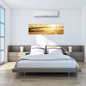 Obraz mostu z zachodem słońca (170x50 cm)
