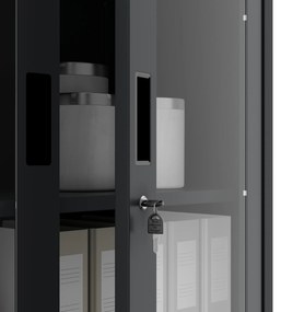 Biurowa szafa metalowa z sejfem na akta i dokumenty FILIP, 900 x 1850 x 400 mm, antracytowa