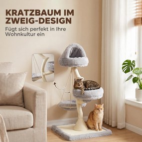 PawHut Drapak 115 cm wys. w kształcie drzewa, 2 zdejmowane legowiska do prania, hamak, słup do drapania z sizalu, dla kotów poniżej 6 kg | Aosom PL