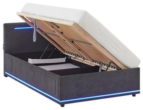 Ciemnoszare tapicerowane łóżko dziecięce ze schowkiem i stelażem 140x200 cm Circle – Meise Möbel