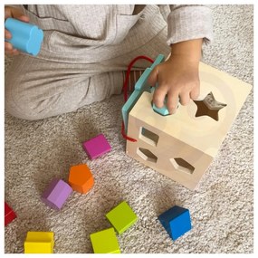 Tooky toy drewniany sorter kolorowa kostka z kolorowymi wzorami 13 el.