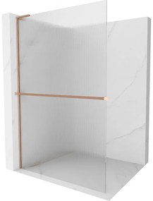 Mexen Kioto+ L ścianka prysznicowa z półką Walk-in 70 x 200 cm, prążki, miedź szczotkowana - 800-070-123-65-09