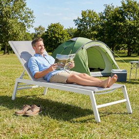 Outsunny Leżak oddychający — leżanka ogrodowa z 6-stopniowo regulowanym oparciem, rama aluminiowa, jasnoszary | Aosom PL