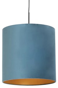 Lampa wisząca z abażurem z niebieskiego weluru ze złotem 40 cm - Combi klasyczny/Antyczny Oswietlenie wewnetrzne