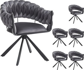 Zestaw 6 szarych aksamitnych krzeseł do jadalni z tapicerowanymi oparciami i metalowymi nogami w kształcie pazurów