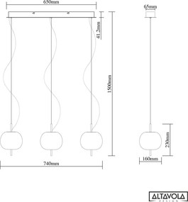 Lampa sufitowa z trzema kloszami i oświetleniem LED Apple 3